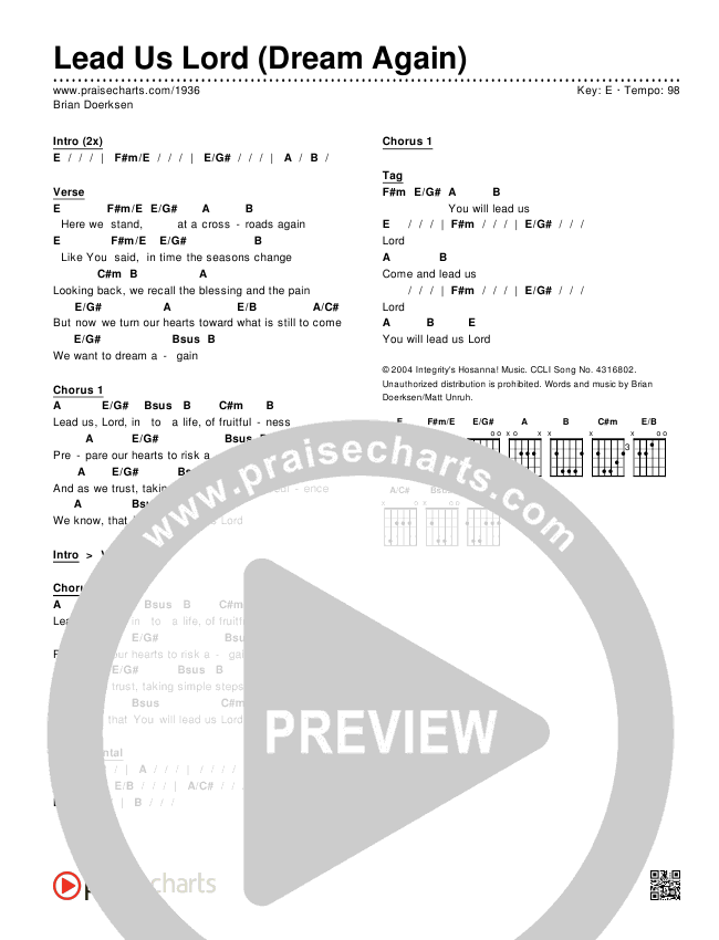 Lead Us Lord (Dream Again) Chords & Lyrics (Brian Doerksen)