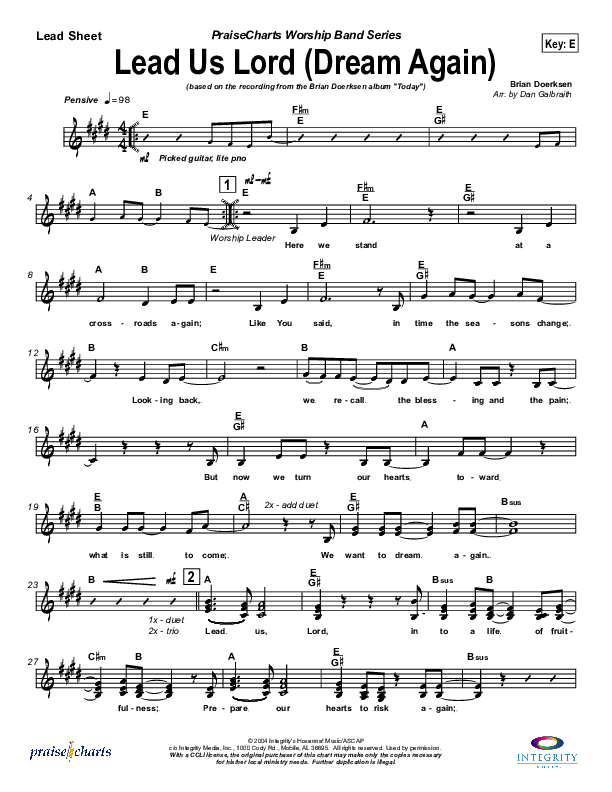 Lead Us Lord (Dream Again) Lead Sheet (Brian Doerksen)