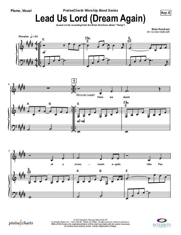 Lead Us Lord (Dream Again) Piano/Vocal (Brian Doerksen)
