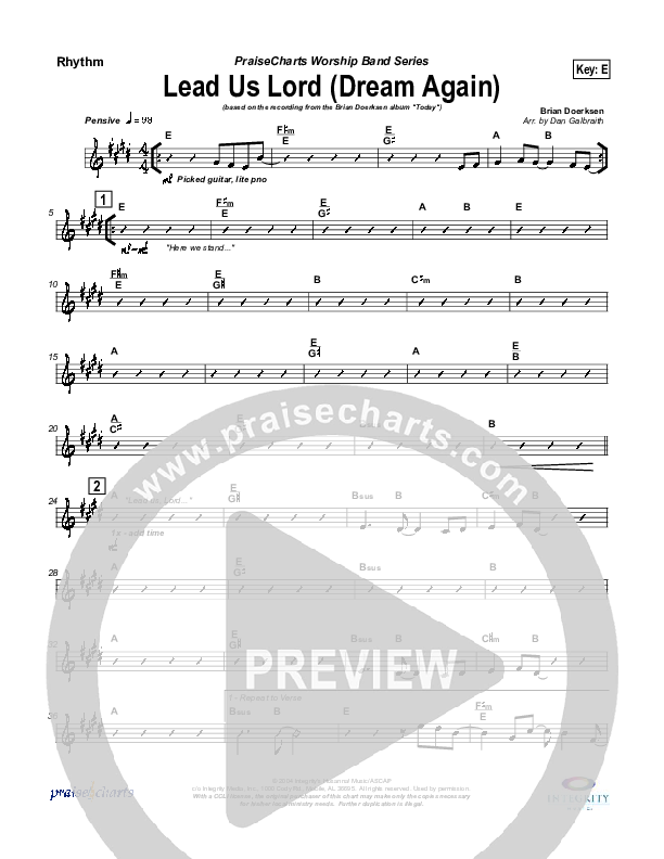 Lead Us Lord (Dream Again) Rhythm Chart (Brian Doerksen)