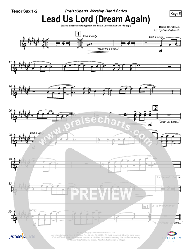 Lead Us Lord (Dream Again) Tenor Sax 1/2 (Brian Doerksen)