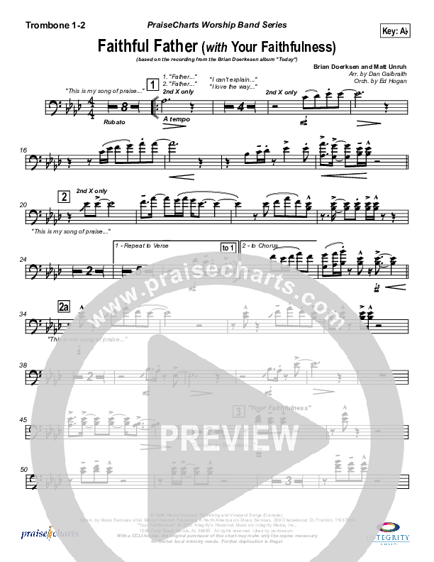 Faithful Father (with Your Faithfulness) Trombone 1/2 (Brian Doerksen)
