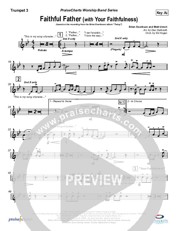 Faithful Father (with Your Faithfulness) Trumpet 3 (Brian Doerksen)