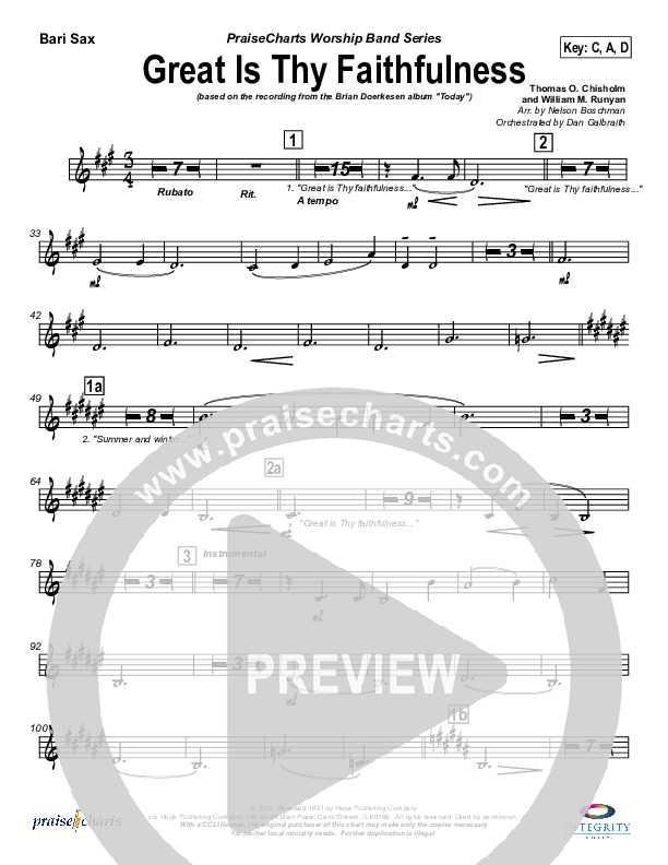 Great Is Thy Faithfulness Bari Sax (Brian Doerksen)