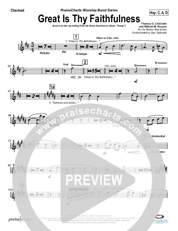 Great Is Thy Faithfulness Clarinet (Brian Doerksen)