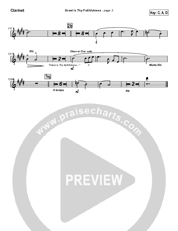 Great Is Thy Faithfulness Clarinet (Brian Doerksen)