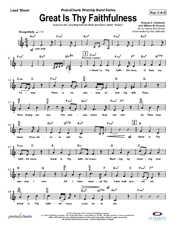 Great Is Thy Faithfulness Lead Sheet (Brian Doerksen)