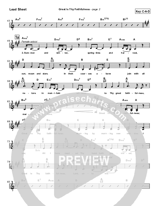 Great Is Thy Faithfulness Lead Sheet (SAT) (Brian Doerksen)