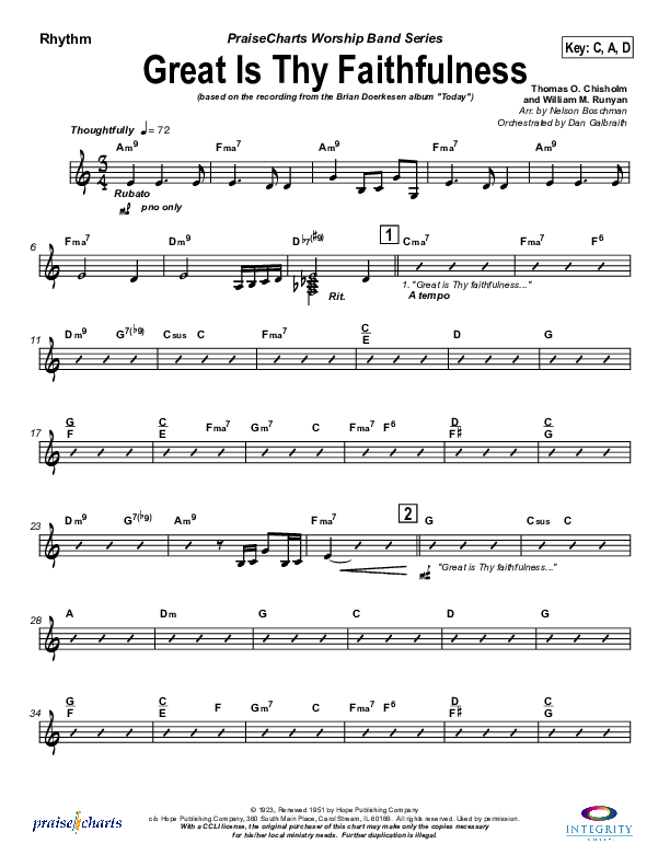 Great Is Thy Faithfulness Rhythm Chart (Brian Doerksen)
