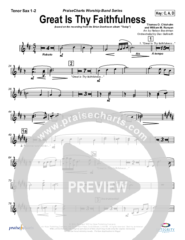 Great Is Thy Faithfulness Tenor Sax 1/2 (Brian Doerksen)