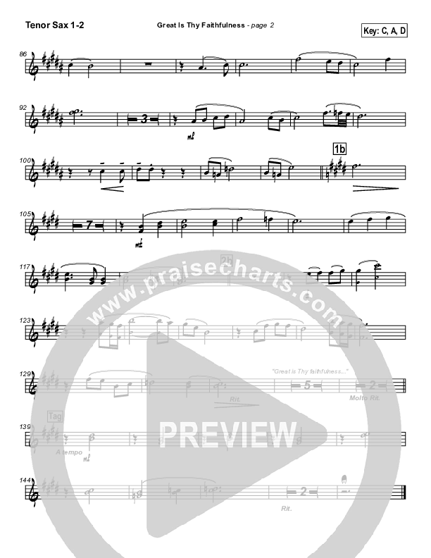 Great Is Thy Faithfulness Tenor Sax 1/2 (Brian Doerksen)