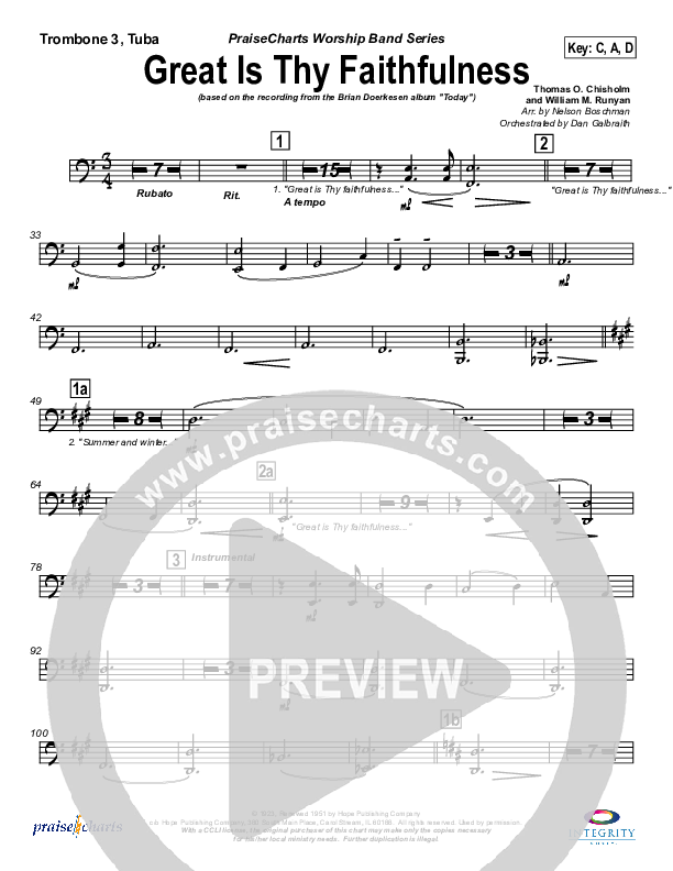 Great Is Thy Faithfulness Trombone 3/Tuba (Brian Doerksen)