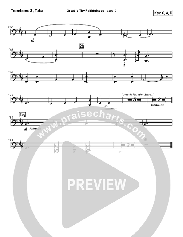 Great Is Thy Faithfulness Trombone 3/Tuba (Brian Doerksen)