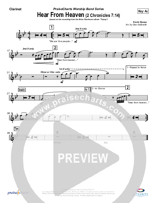 Hear From Heaven Clarinet (Brian Doerksen)