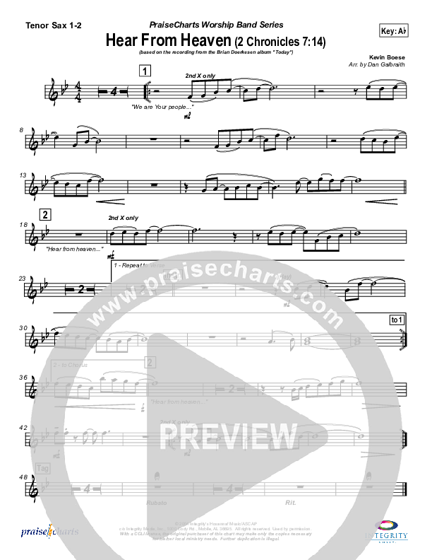 Hear From Heaven Tenor Sax 1/2 (Brian Doerksen)