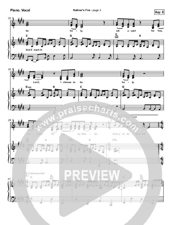 Refiner's Fire Piano/Vocal (SATB) (Brian Doerksen)