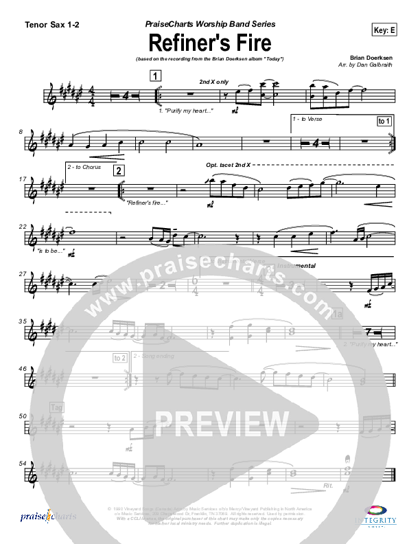 Refiner's Fire Tenor Sax 1/2 (Brian Doerksen)