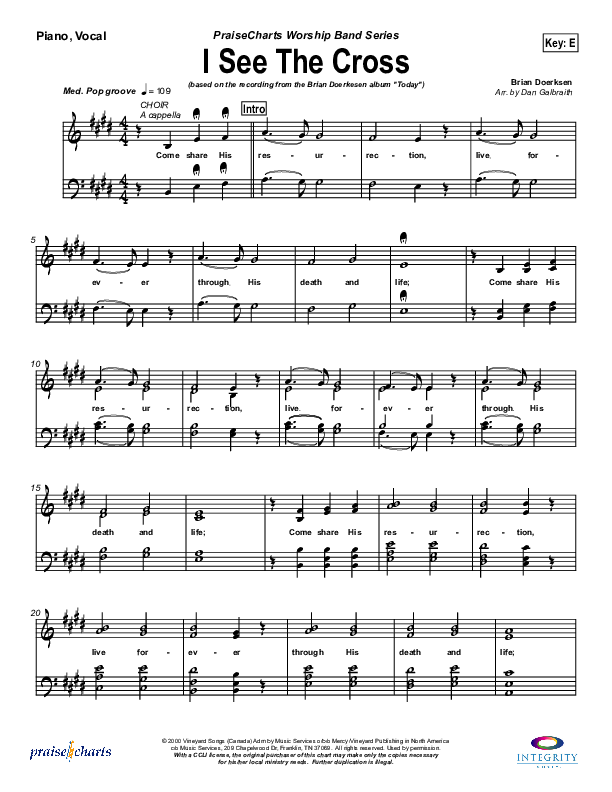 I See the Cross Piano/Vocal & Lead (Brian Doerksen)