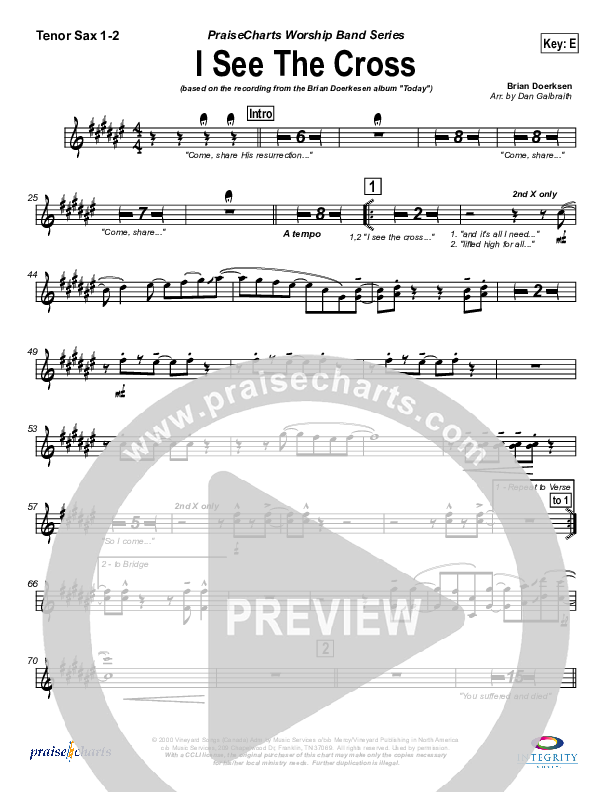 I See the Cross Tenor Sax 1/2 (Brian Doerksen)