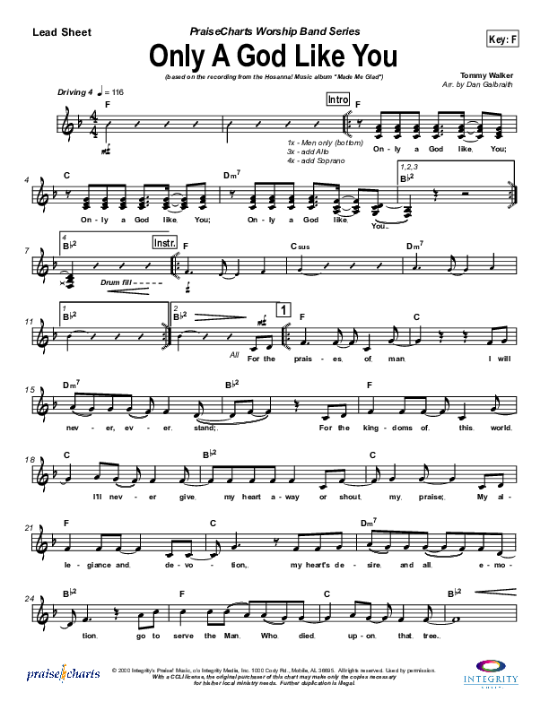 Only A God Like You Lead Sheet (Michael Neale)