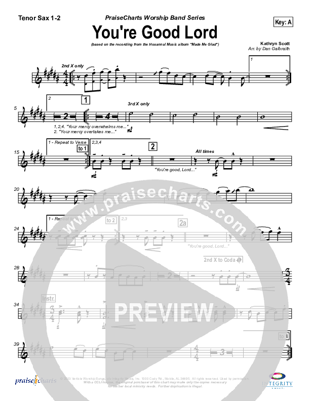 You're Good Lord Tenor Sax 1/2 (Michael Neale)