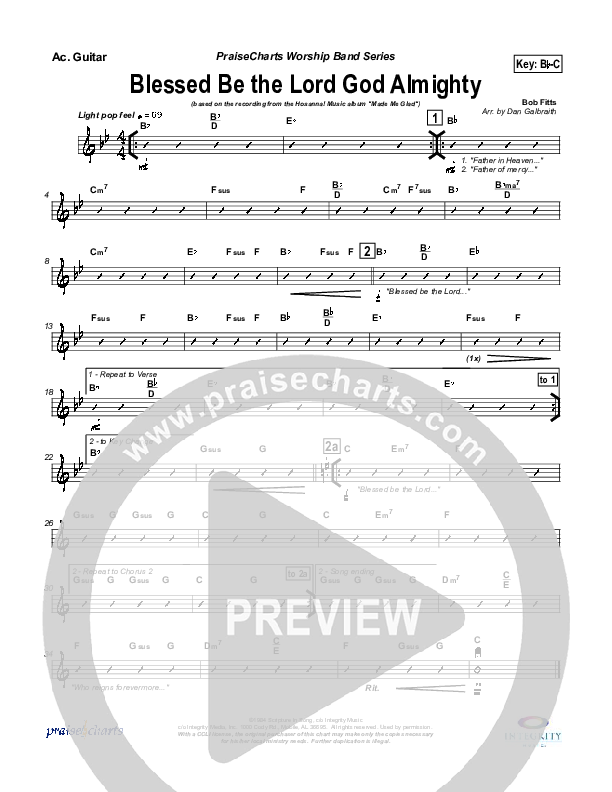 Blessed Be The Lord God Almighty Acoustic Guitar (Michael Neale)