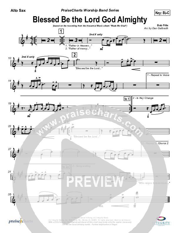 Blessed Be The Lord God Almighty Alto Sax (Michael Neale)