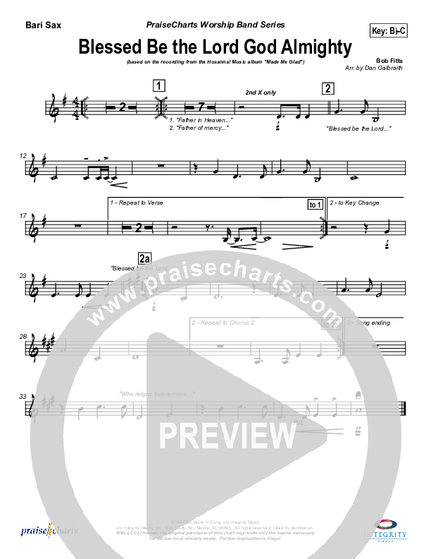 Blessed Be The Lord God Almighty Bari Sax (Michael Neale)