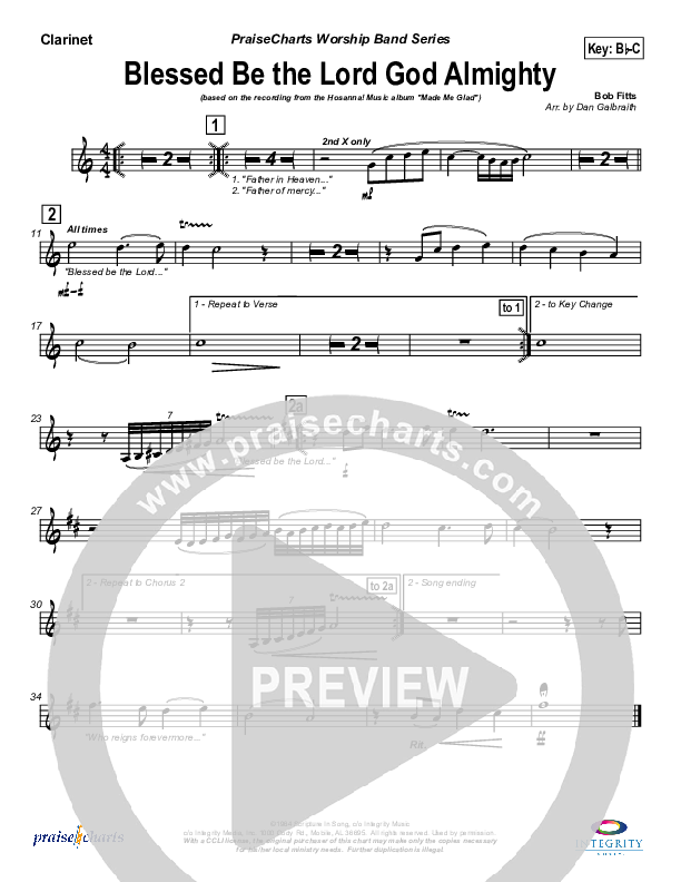 Blessed Be The Lord God Almighty Clarinet (Michael Neale)