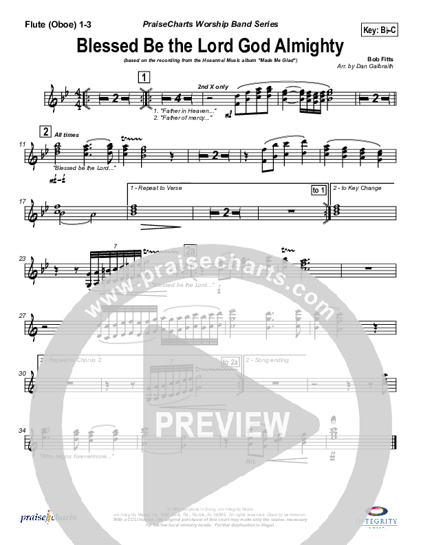 Blessed Be The Lord God Almighty Flute/Oboe 1/2/3 (Michael Neale)