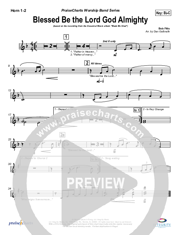 Blessed Be The Lord God Almighty French Horn 1/2 (Michael Neale)