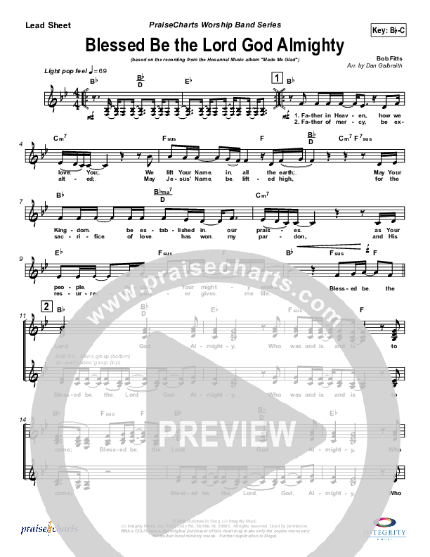 Blessed Be The Lord God Almighty Lead Sheet (Michael Neale)