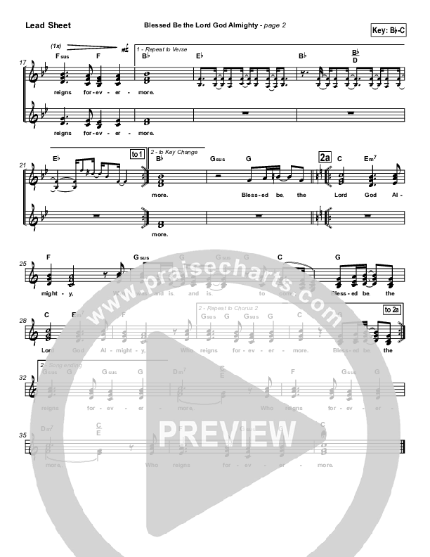 Blessed Be The Lord God Almighty Lead Sheet (Michael Neale)