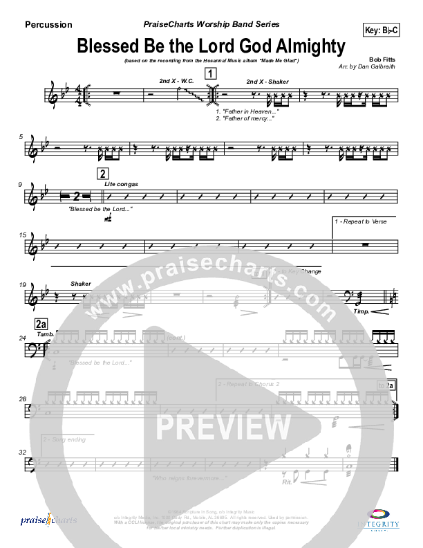 Blessed Be The Lord God Almighty Percussion (Michael Neale)