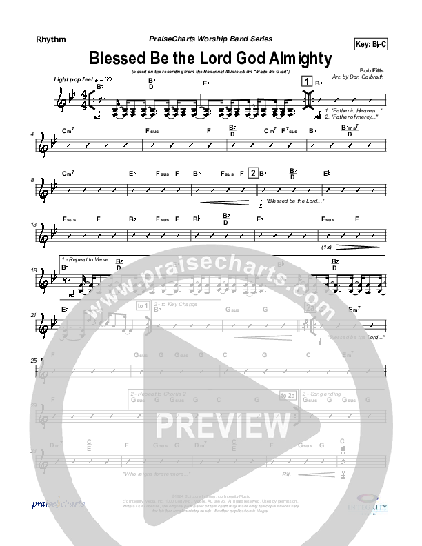 Blessed Be The Lord God Almighty Rhythm Chart (Michael Neale)