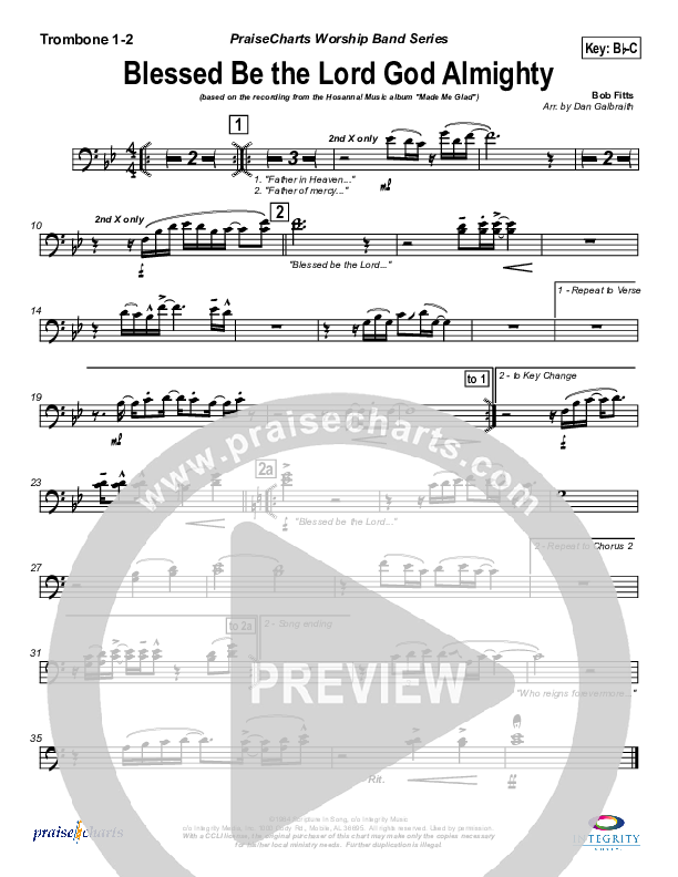 Blessed Be The Lord God Almighty Trombone 1/2 (Michael Neale)