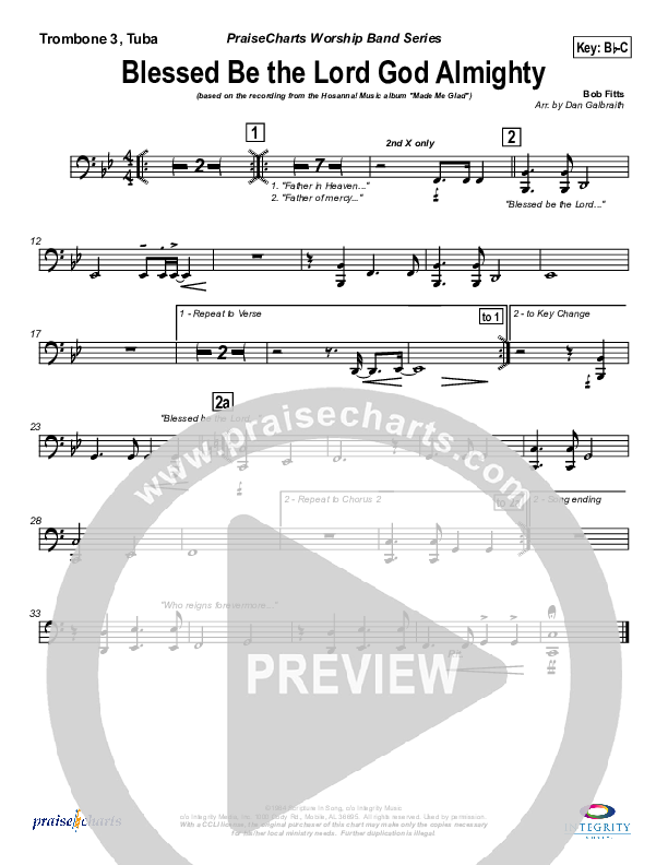 Blessed Be The Lord God Almighty Trombone 3/Tuba (Michael Neale)