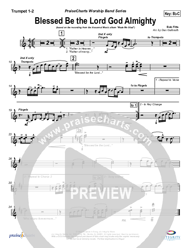 Blessed Be The Lord God Almighty Trumpet 1,2 (Michael Neale)