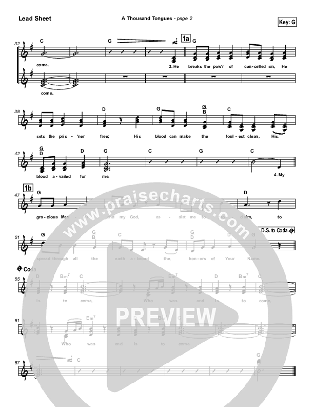 A Thousand Tongues (O For a Thousand Tongues) Lead Sheet (SAT) (Michael Neale)