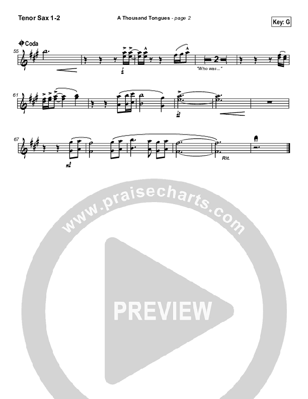 A Thousand Tongues (O For a Thousand Tongues) Tenor Sax 1/2 (Michael Neale)