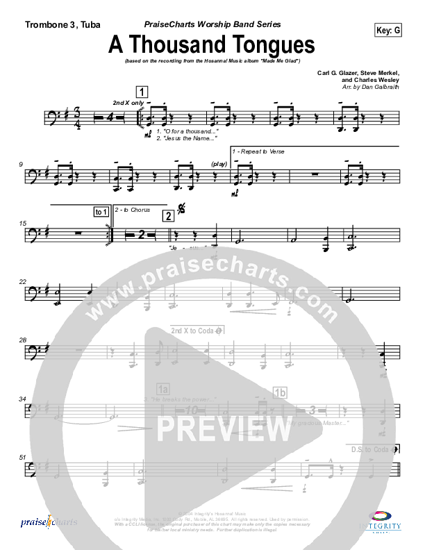 A Thousand Tongues (O For a Thousand Tongues) Trombone 3/Tuba (Michael Neale)