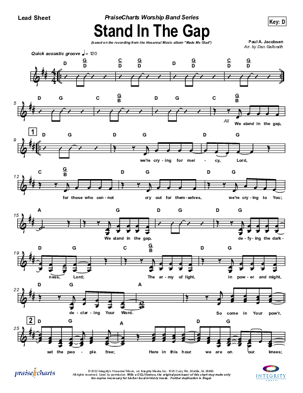 Stand In the Gap Lead Sheet (Michael Neale)