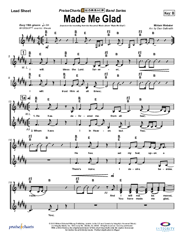Made Me Glad Lead Sheet (SAT) (Michael Neale)
