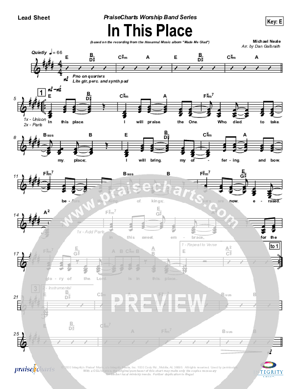 In This Place Lead Sheet (Michael Neale)