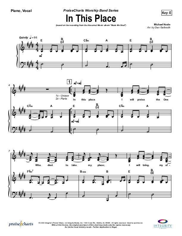 In This Place Piano/Vocal (Michael Neale)