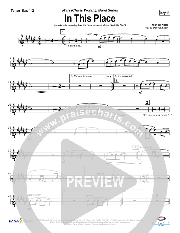 In This Place Tenor Sax 1/2 (Michael Neale)