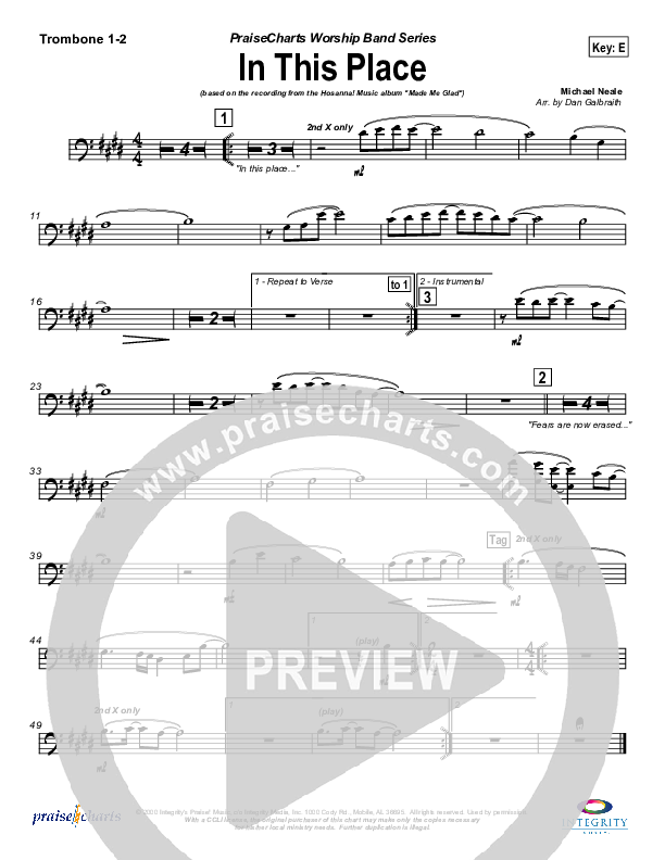 In This Place Trombone 1/2 (Michael Neale)