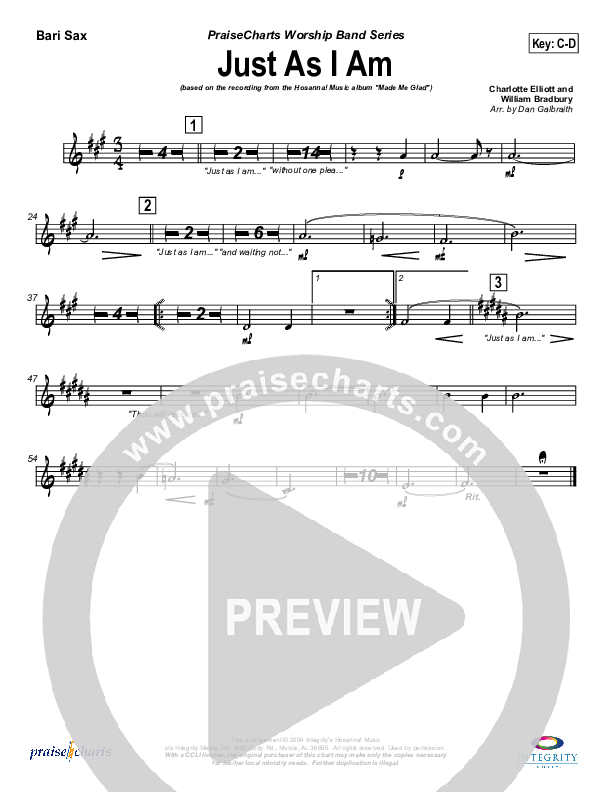 Just As I Am Bari Sax (Michael Neale)