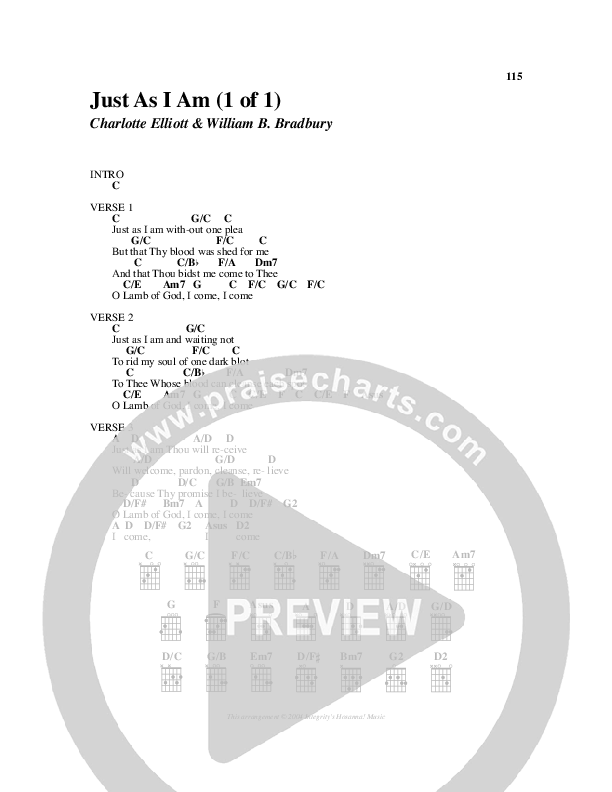 Just As I Am Chord Chart (Michael Neale)