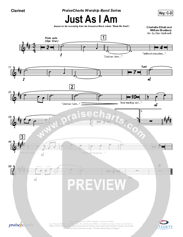 Just As I Am Clarinet (Michael Neale)